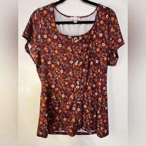 J -JUSTIFY Women’s Plus Sz. 2X Floral/Butterfly Print Short Sleeve Shirt NWOT